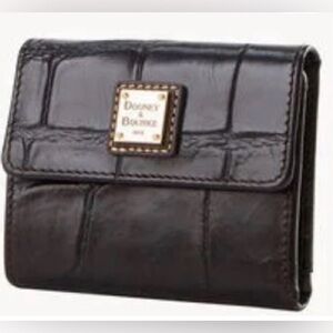 Dooney & Bourke Dark Brown/Espresso Croc-Embossed Leather Flap Wallet NWT